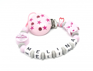 Schnullerkette Eule mit kleine Prinzessin rosa